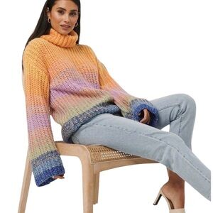 NA-KD chunky multi color ombre long sleeve turtleneck oversized knit sweater